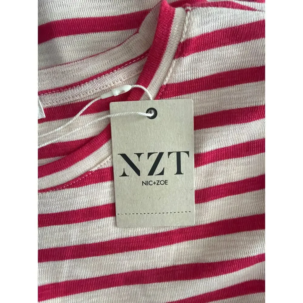 NZT Nic+Zoe Crew Neck T-Shirt Stripe Short Sleeve Red Women's X-Small NEW
